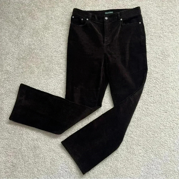 Ralph Lauren Jeans Company Brown Corduroy Pants Wm Sz 10 Wide Leg Boot Cut $199 - Picture 1 of 16